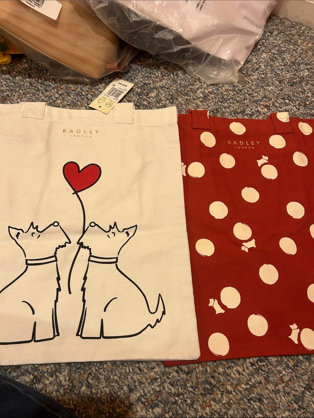 RADLEY LONDON Canvas Tote Pair in Cream and Red